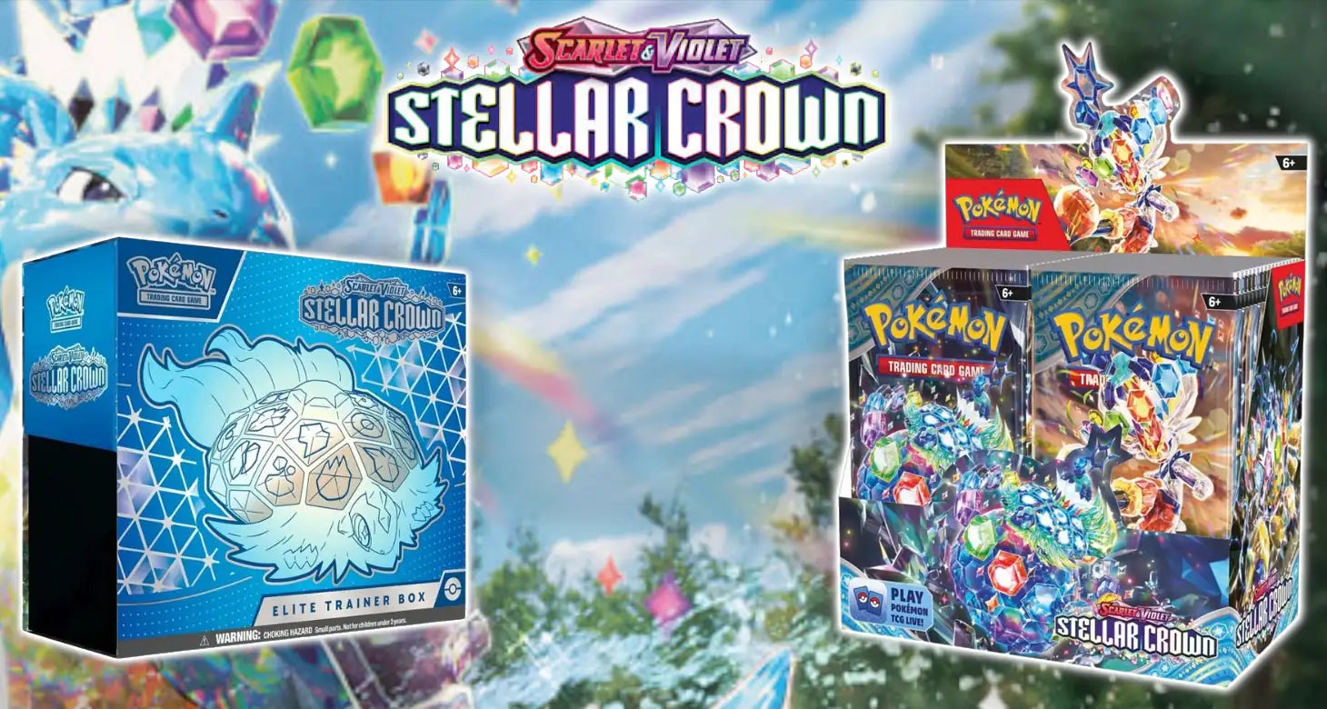 Caja de Entrenador Élite y booster box de Pokémon Scarlet & Violet Stellar Crown